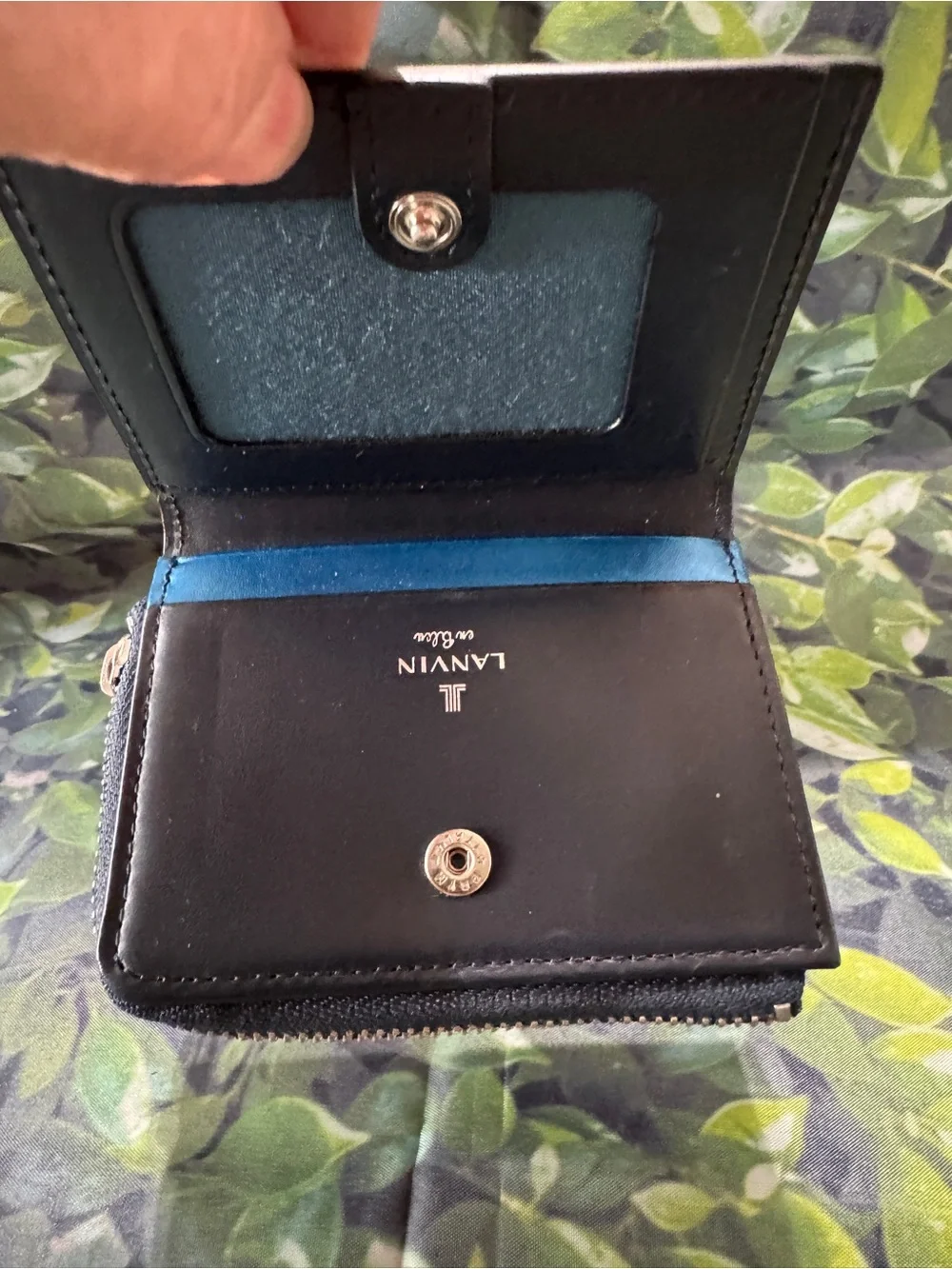 Lanvin Blue Leather Zip Card Wallet with Silver Hardware